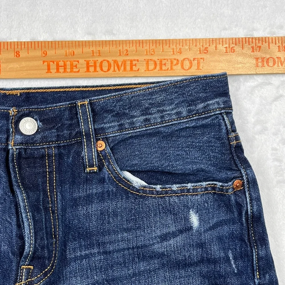 Levi's 501 T Tapered Jeans Men's 31x28 Dark Wash Distressed Denim Button Fly